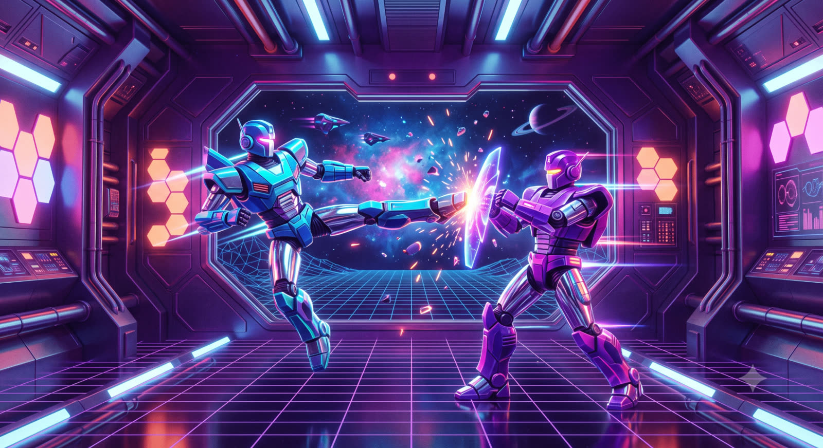 Space + Synthwave example — Retro cosmic vibes, AI image prompt preview