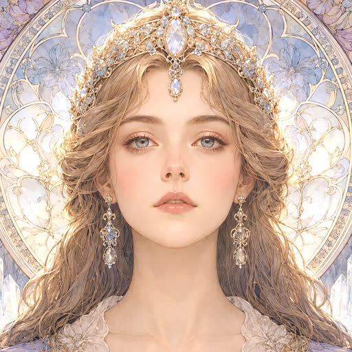 Medieval princess in a crystal cave, Art Nouveau style