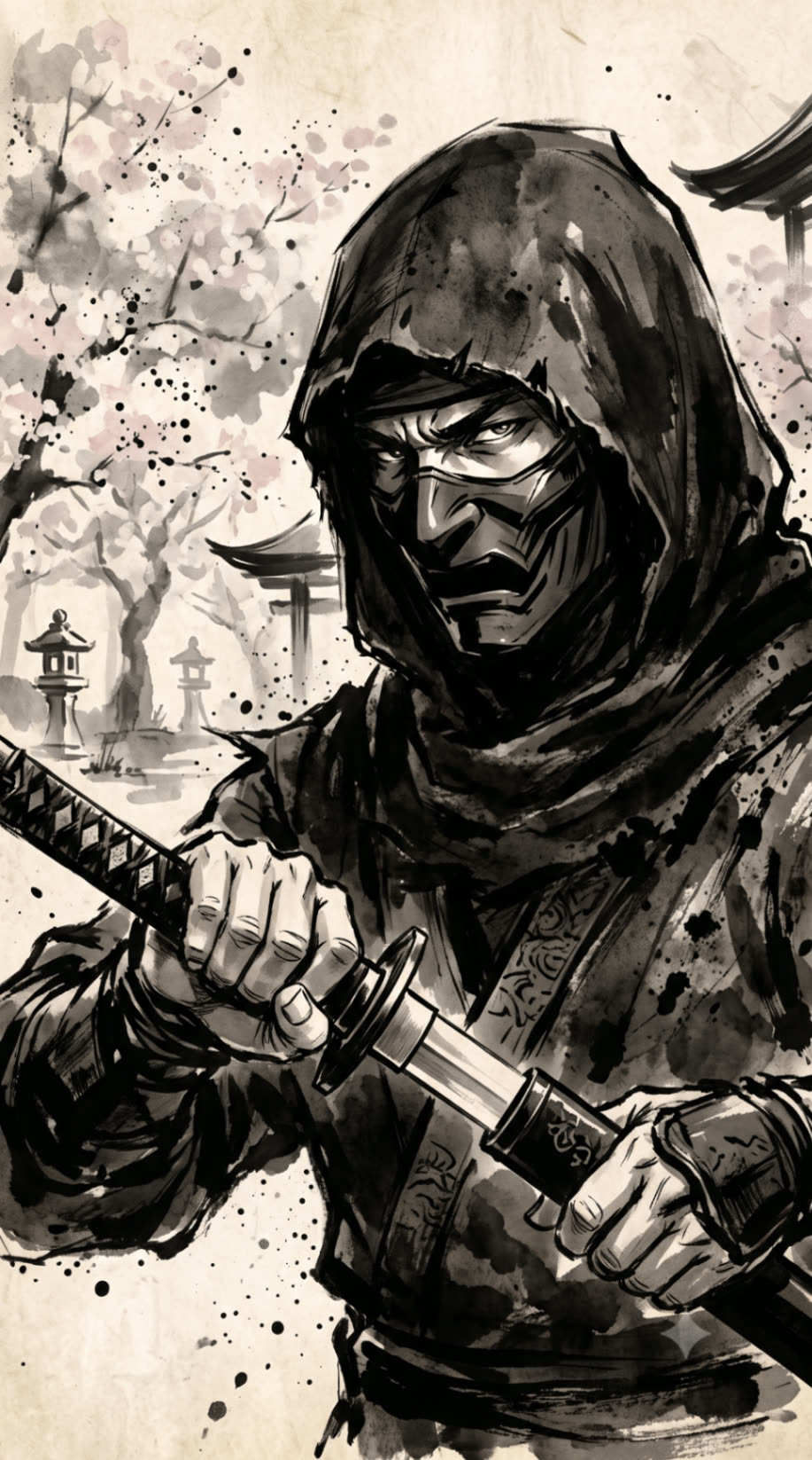 Samurai + Ink Wash example — Sunset blade poetry, AI image prompt preview